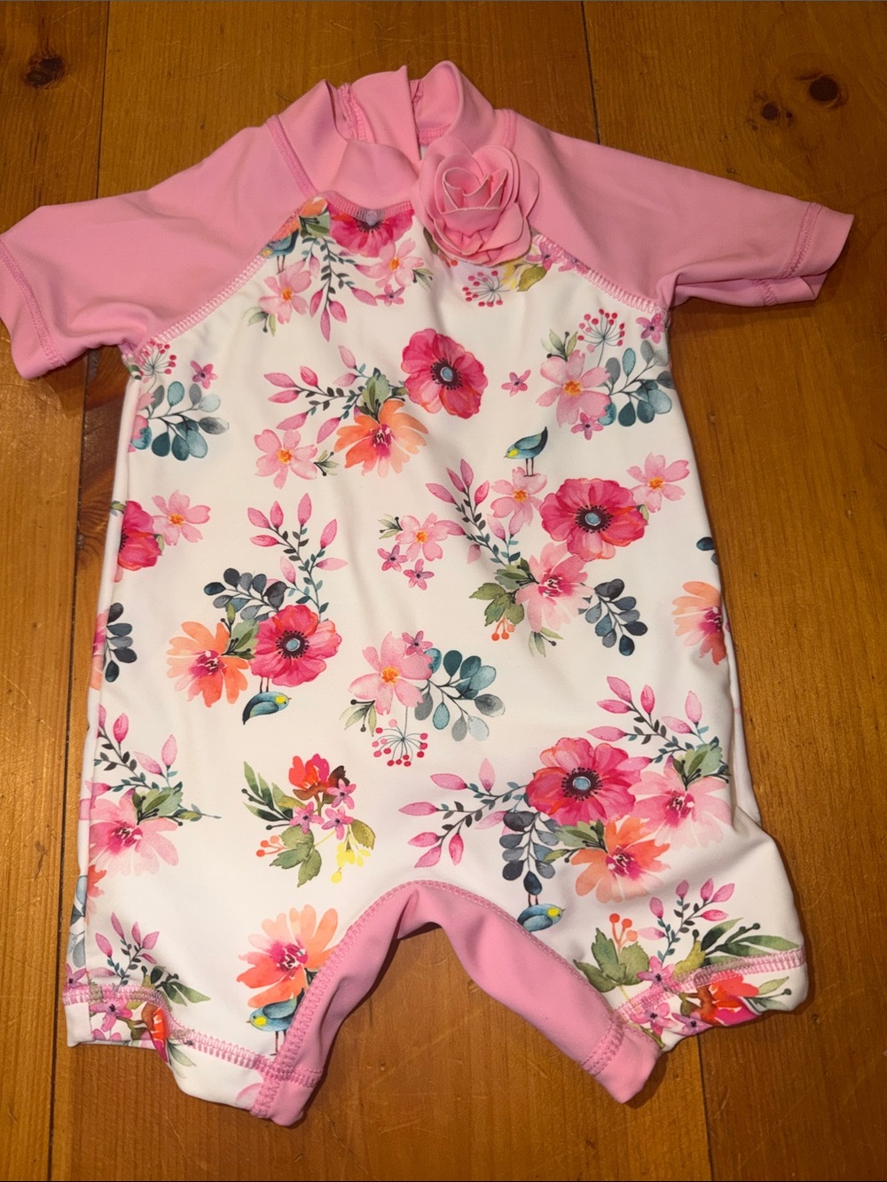 Little me infant Rash guard Pink Floral Baby One-Piece Swimsuit 6-9 months
